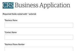 Captura de pantalla del formulario de aplicación comercial CRS